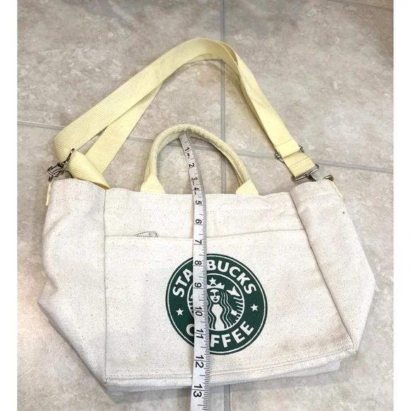 Starbucks Exclusive Tote bag - Ivory Canvas Yellow Top Handle Crossbody Zip Top - Picture 10 of 10